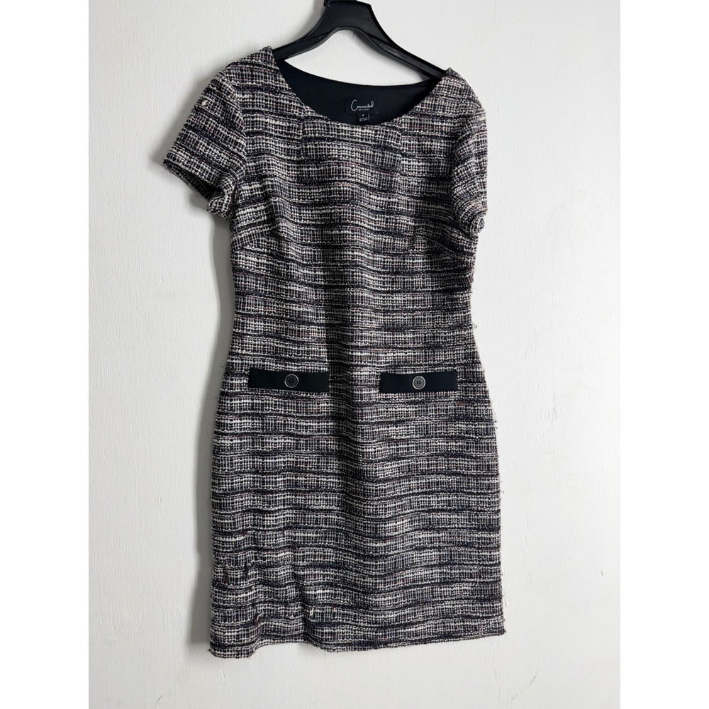 Connected Apparel Women 6 Tweed Sheath Dress Black White Short Sleeve Workwear